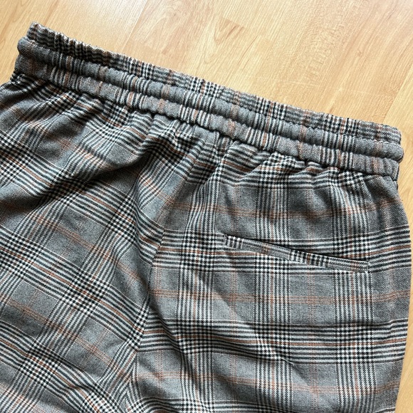 Brown, black and burnt orange plaid elastic waist, comfortable straight leg pant - Picture 6 of 6